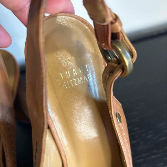 Stuart Weitzman Tan Peep-Toe Heels - Picture 8 of 9
